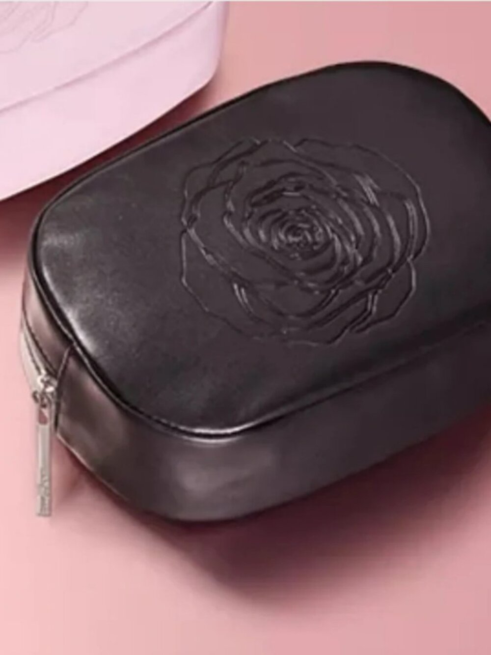 Lancome Makeup bag black faux leather. Cosmetic bag organizer. Zipper Pouch New